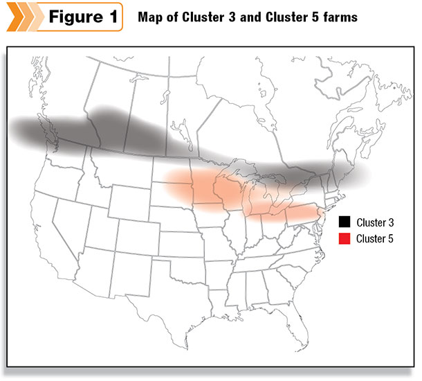 Map of cluster 3 and cluster 5 farms