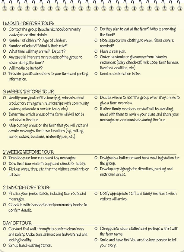 Farm tour checklist