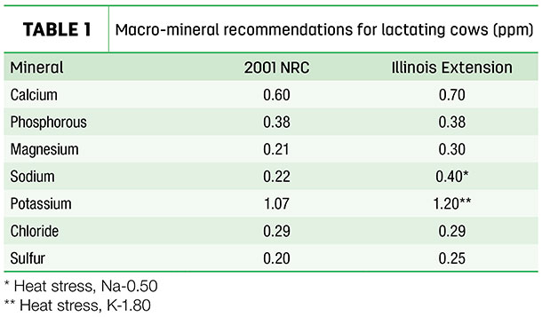 Macro-mineral recommendations for lactating cows