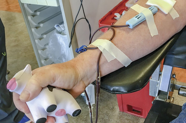 Donor giving blood