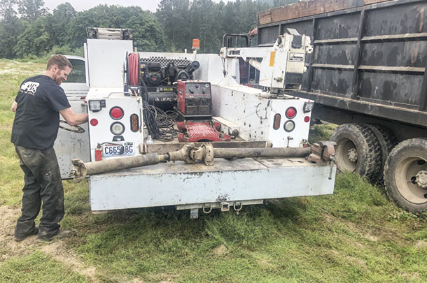 Broken driveline on a silage truck