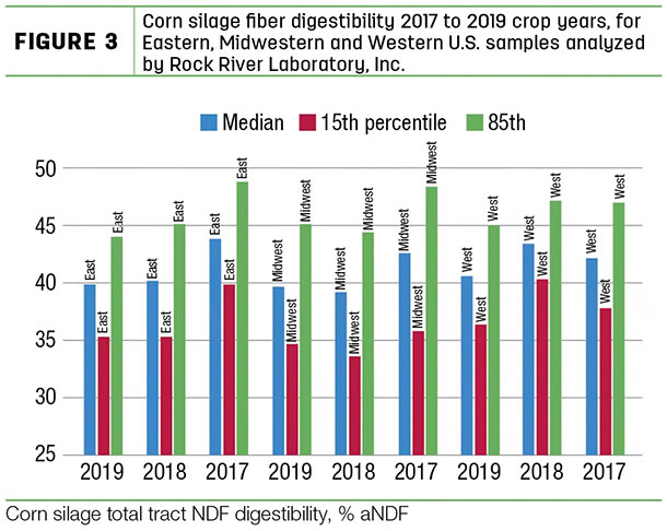 Corn silage fiber digestibilty for 2017 to 2019 crop years